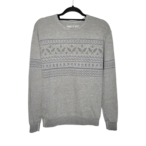 Make It Good Organic Cotton Gray Thick Knit Fair Isle Print Top Women's Size XS - Picture 1 of 6